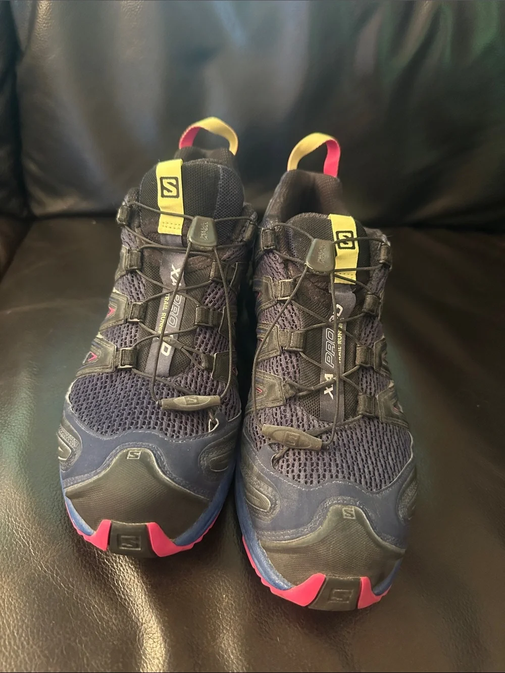 Salomon Trail Runners in Navy with Yellow & Pink Highlights Women's 9.5